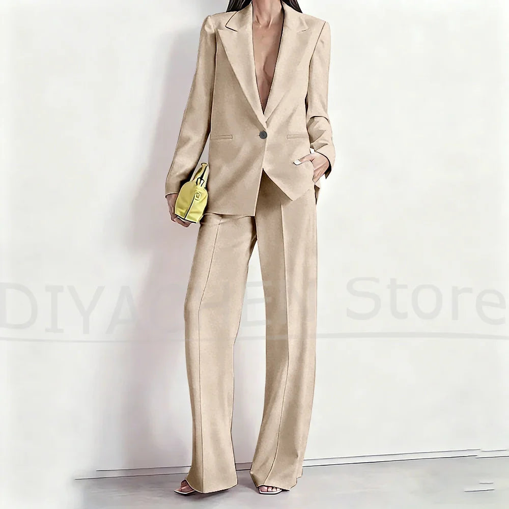 Women's Suit Set Peak Lapel One Button Blazer and Wide-Leg Pants Fashion Formal Casual Party Office Stylish Pants Sets Two Piece