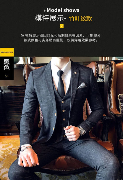 Men's 3-Piece Formal Suit Slim Fit Blazer Vest Pants for Wedding Business Smart Casual