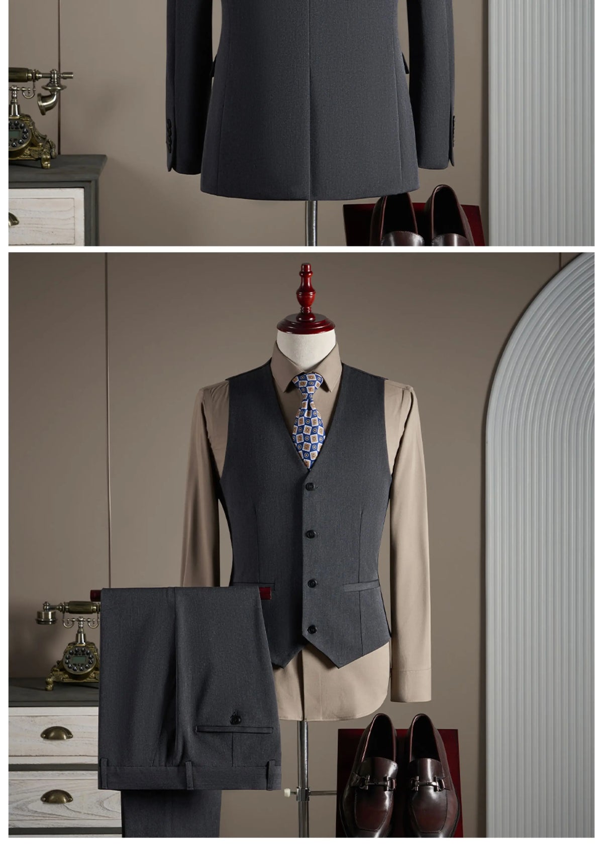 High-quality, fashionable, stylish, versatile and trendy business casual one-button suit set, three-piece set, groom's dress sui