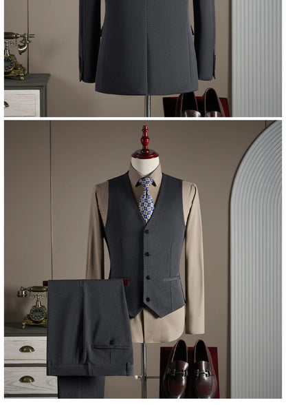 High-quality, fashionable, stylish, versatile and trendy business casual one-button suit set, three-piece set, groom's dress sui