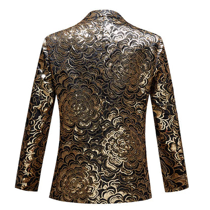 Men's Luxury Gold Sequins Suit Jacket Shawl Lapel Slim Wedding Party Blazers Bar Stage Singer Concert Glitter Tuxedo Dress Coat