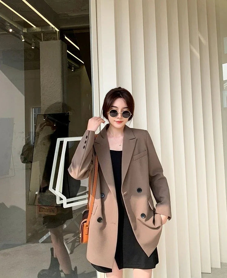 New Arrival 2025 Spring Autumn Women's Korean Loose Blazer Mid Length Solid Color Design Sense Versatile Daily Wear Student Look