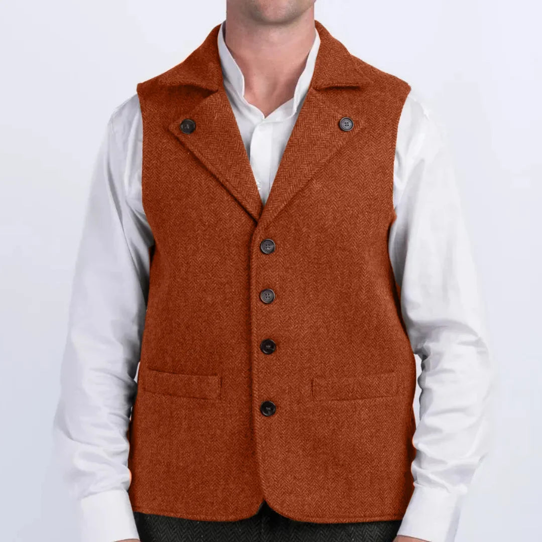 Men's Herringbone Vest Single Breasted Waistcoat for Wedding & Smart Casual Wear