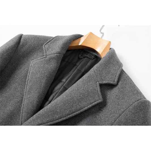 Woolen overcoat for men, fashionable middle-aged mid-length business casual windbreaker, men's woolen coat
