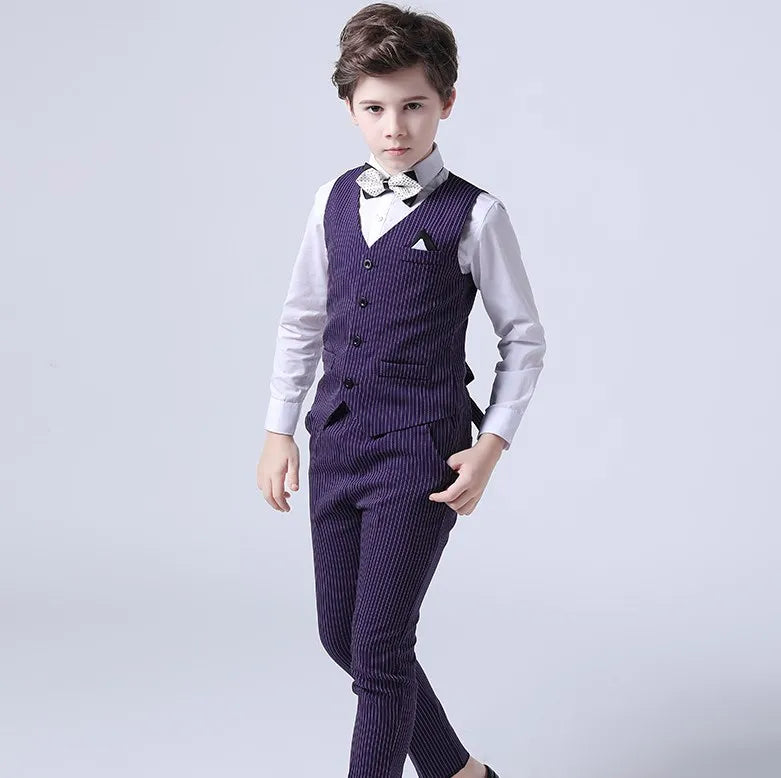 Boys Formal Vest Pants 2-Piece Suit Set for Kids – Striped Wedding & Party Wear
