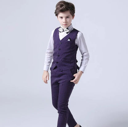 Boys Formal Vest Pants 2-Piece Suit Set for Kids – Striped Wedding & Party Wear