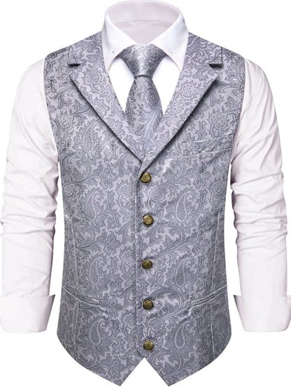 Men's Vest and Tie Set – Paisley Floral Waistcoat with Necktie for Weddings and Business Occasions