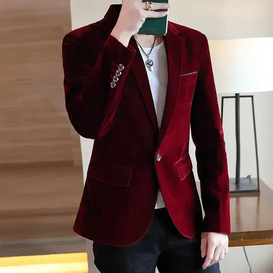 Slim Fit Single Button Blazer for Men – Classic Korean Style Dress Jacket