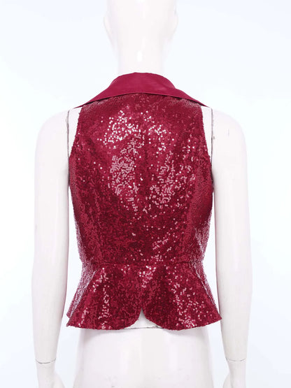 Women's Vest Dressy Party Tops Sequins Waistcoat Sparkly Sleeveless Vests Rave Music Festival Nightclub Jazz Dance Cosutme