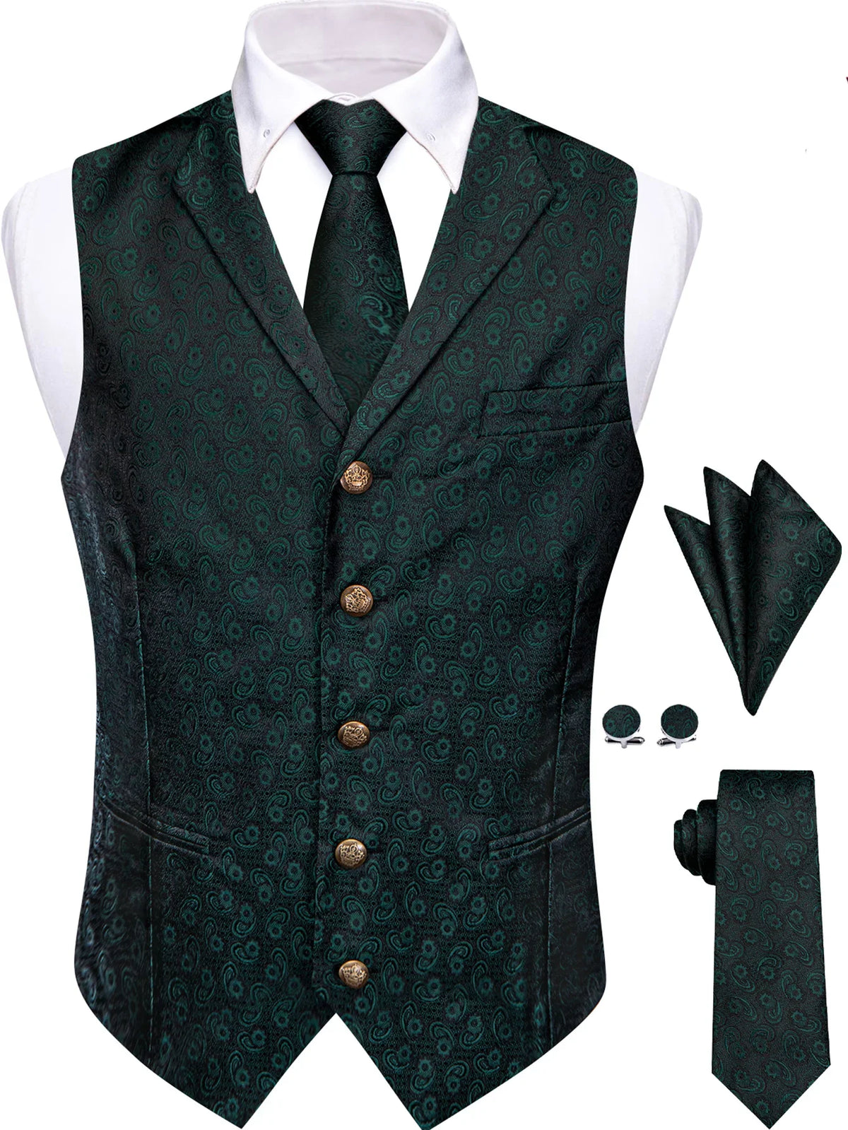 Men's Vest and Tie Set – Paisley Floral Waistcoat with Necktie for Weddings and Business Occasions