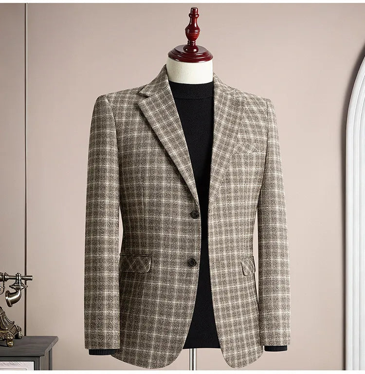 Men's Blazer Single Breasted Casual Business Jacket — Black & Coffee Brown