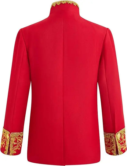 Children Golden Flower Performance Photograph Suit Boys Jacket Pants Tie 3PS Drama Dress Kids Prince Charming Cosplay Costume
