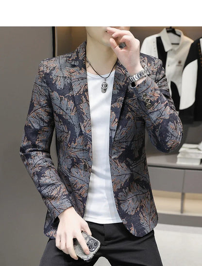 Blazer New Men's Fashionable Casual Business Gentleman Outdoor Trendy Print Banquet Versatile and Slimming Korean Version Blazer