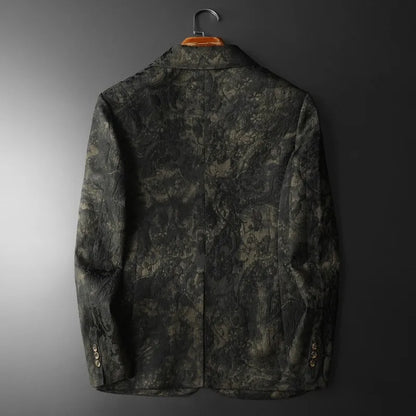 Spring Autumn Vintage Jacquard Suit Jacket Men High Quality Slim Fit Casual Social Blazers Business Office Wedding Party Coats