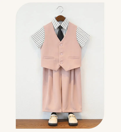 British Gentleman's Boys Vest Set Kids Formal Birthday Photography Suit Kindergarten Ceremony Performance Costume