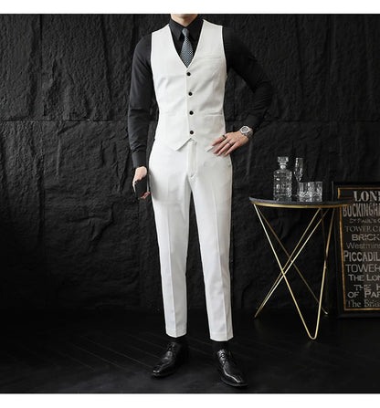 2025 Men's Wedding Suit Vest Trousers Set Fashionable Handsome Solid Color Groom's Three-Piece Outfit Available in Sizes M-7XL