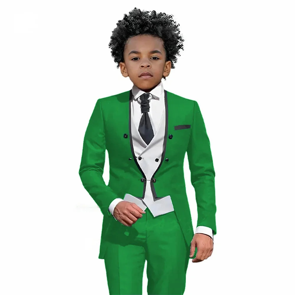 2026 Autumn Handsome Wedding Suits 3 Pieces For Kids, Boys Slim Fit Tuxedo Performance Costumes,Formal Blazer Banquet Outfit