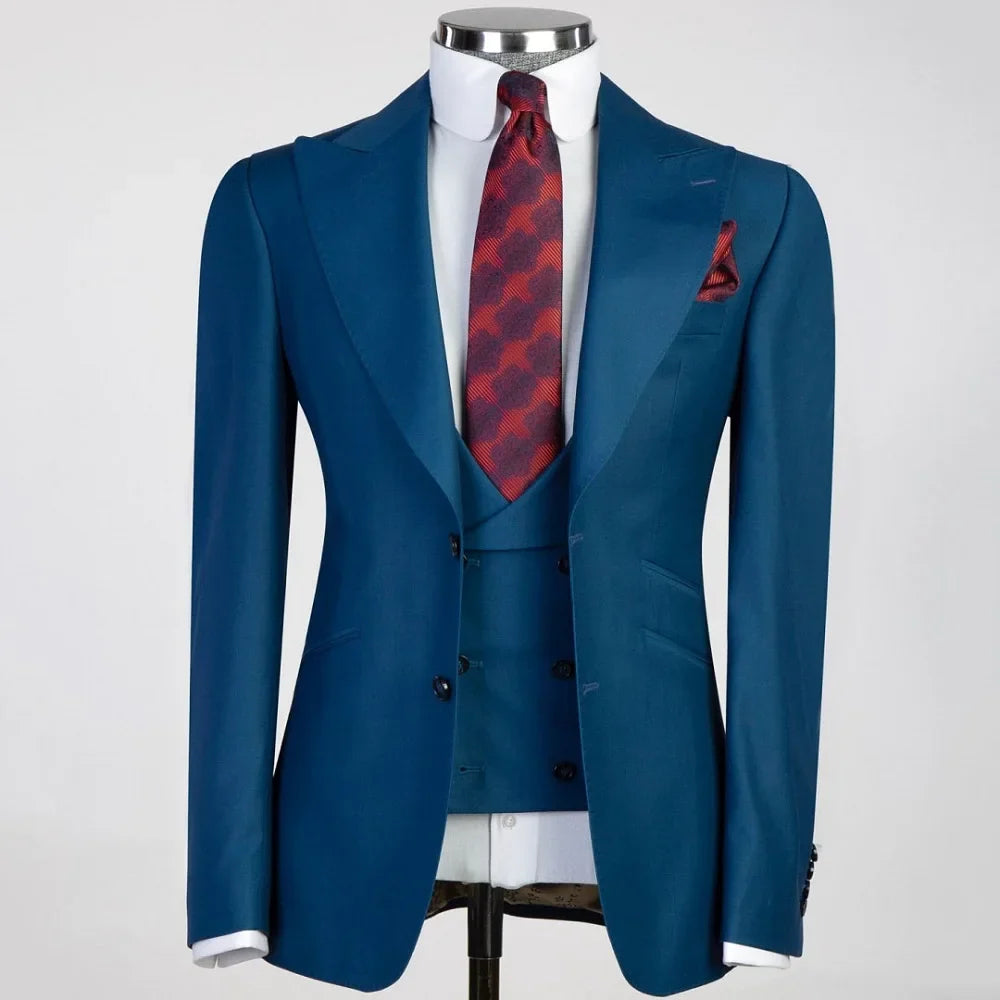 Solid White Men Suits 3 Pieces Tuxedo Jacket with Lapel And Pocket for Birthday Wedding Office Work Jacket Vest Pant