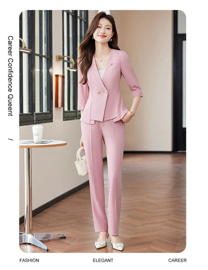 2025 Summer New Fashionable Business Women's Suit, High-Quality Two-Piece Mid-Sleeved Blazer + Pants. Soft and Comfortable