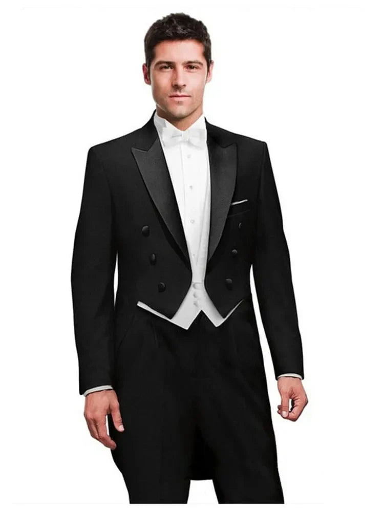 Costume 3 Pièces Solide pour Homme, Smoking de Mariage, Blazer Long, Garçon d'Honneur, Bal de Promo, Costume Masculin Tendance (Veste+Gilet+Pantalon)