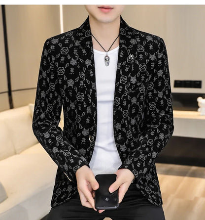 Blazer New Men's Fashion Corduroy Business Gentleman Slim Letter English Style Outdoor Performance Wedding Banquet Casual Blazer