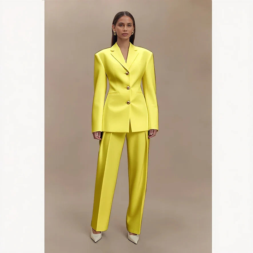 Dark Blue Women Suits Customized Slim Fitted Single-breasted Two Pieces(Jacket+Trousers) Ladies Formal Party Wedding Set