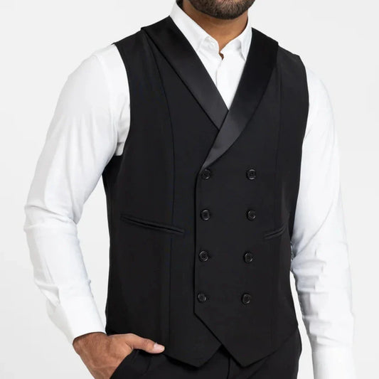 Men's Vest Double Breasted Bright Lapel Waistcoat for Wedding and Business