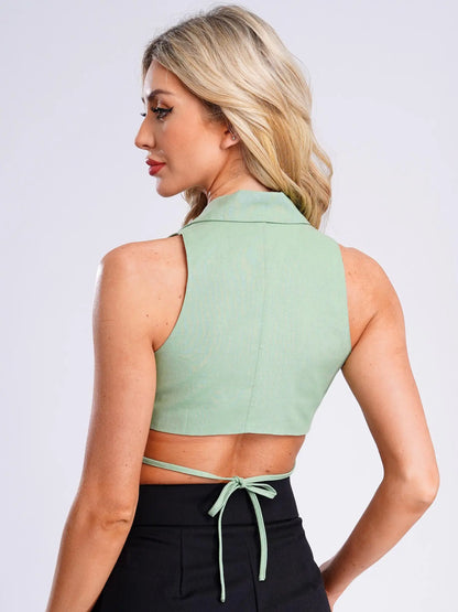 Office Lady Fashion Vest Streetwear Leopard Print Women's Waistcoat Button-down Vests Lapel Tank Top V Neck Vest Workwear Mujer