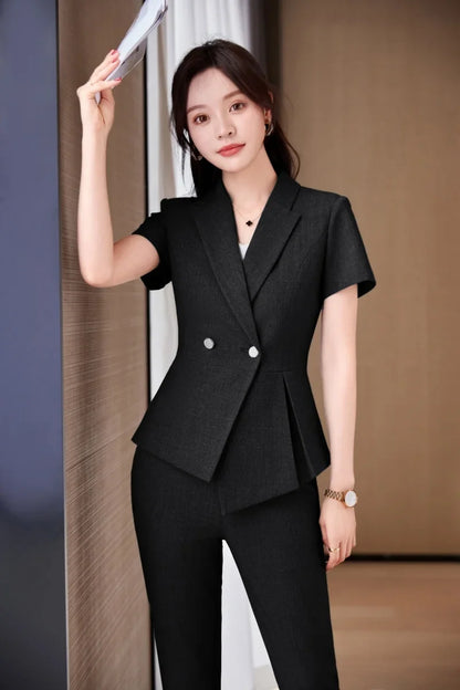 Women's Short-Sleeved Suit Elegant Fashionable Pants Spring Summer Collection 2026 New
