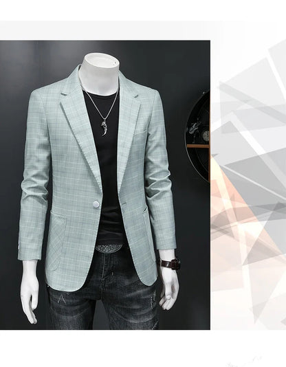Top Quality Luxury Plaid Business Slim Fit Men Blazer Jacket 2024 Spring Autumn Casual Blazers For Men Elegant Dress Suit Jacket