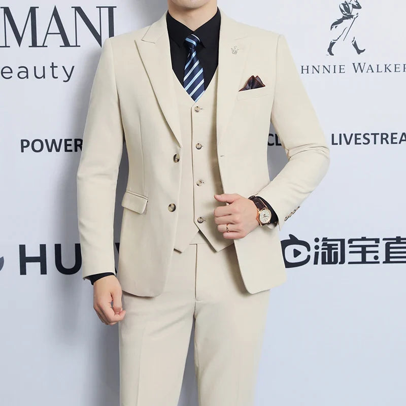 High-quality men's fashionable, stylish and casual new men's formal evening dress three-piece set casual suit