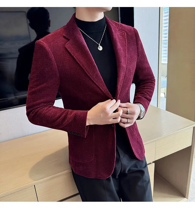 Autumn Winter New Chenille Velvet Suit Jacket Men's Casual Business Fashion Formal Party Coats  Tailcoat Men's Clothing 4XL-M