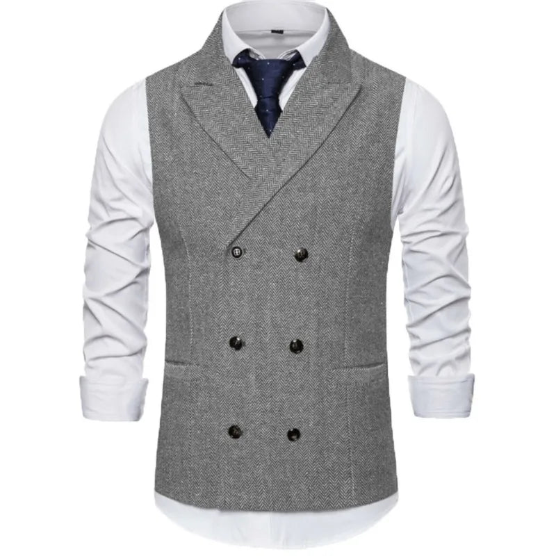 Men's Vest Double Breasted Herringbone Waistcoat for Weddings & Business Formal