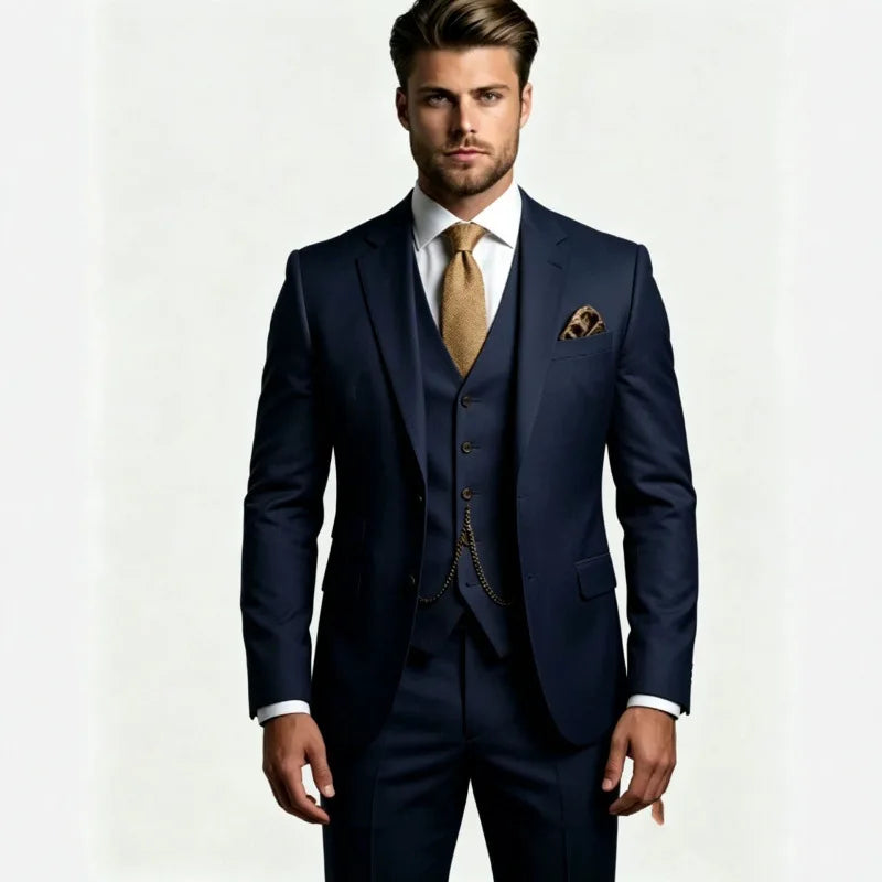 Costume 3 Pièces pour Homme, Revers, Formel, de Mariage, Tuxedo Solide Veste Gilet Pantalon pour Soirée, Bal, Quotidien, Décontracté, Business