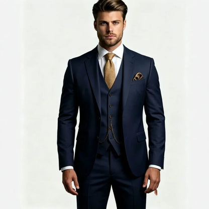Costume 3 Pièces pour Homme, Revers, Formel, de Mariage, Tuxedo Solide Veste Gilet Pantalon pour Soirée, Bal, Quotidien, Décontracté, Business