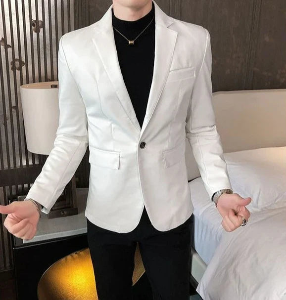 Thin Leather Man Suits and Blazers Simple Breasted Clothing Handsome Classic Menswear High Quality Coats Casual Jacket for Men