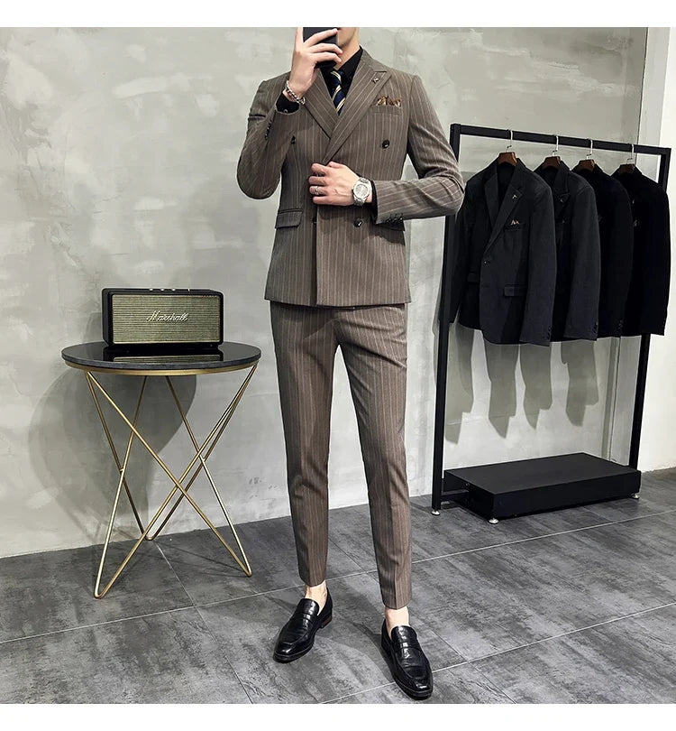 Men's Classic Striped 3-Piece Suit for Wedding, Business & Formal Occasions