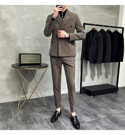 Men's Classic Striped 3-Piece Suit for Wedding, Business & Formal Occasions