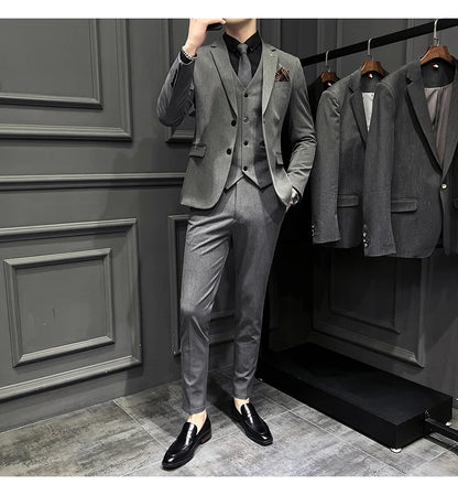 Men's Slim Fit 3-Piece Suit – Solid Color, Smart Casual & Wedding