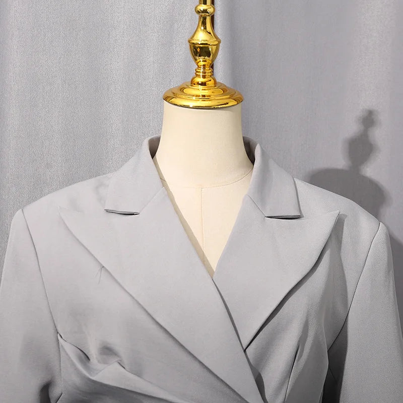 Spring Autumn New Women's Blazer Pleated Waist Cinching Slim Fit Solid Color Elegant Fashion Office Lady Trend Coat HK15496