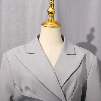 Spring Autumn New Women's Blazer Pleated Waist Cinching Slim Fit Solid Color Elegant Fashion Office Lady Trend Coat HK15496
