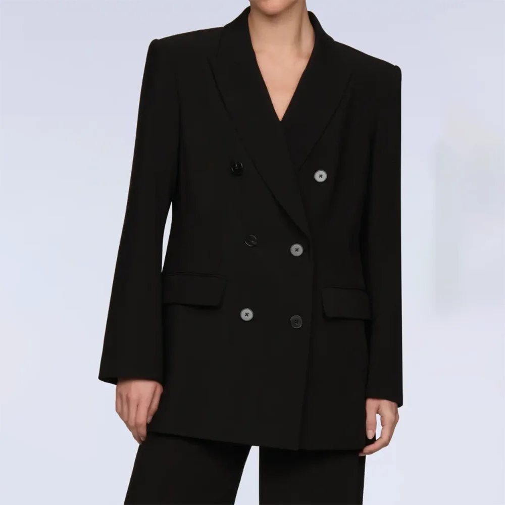 Timeless Women Black Oversized Power Suit Double Breasted Blazer Wide Leg Pants 2‑Piece Set Streetwear Office Pantsuit