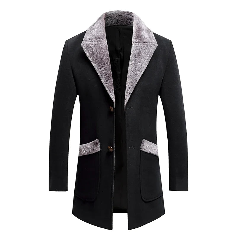 High-quality, fashionable, cool, trendy and versatile men's mid-length woolen collar casual woolen coat