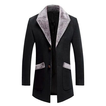 High-quality, fashionable, cool, trendy and versatile men's mid-length woolen collar casual woolen coat