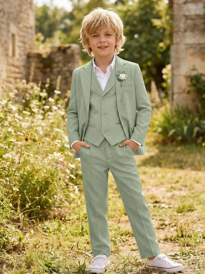 Summer Linen Boys Suit Set 3 Pieces Beach Wedding Wear Casual Notched Lapel Kids Slim Fit Tuxedo For Birthday Party 2-20T