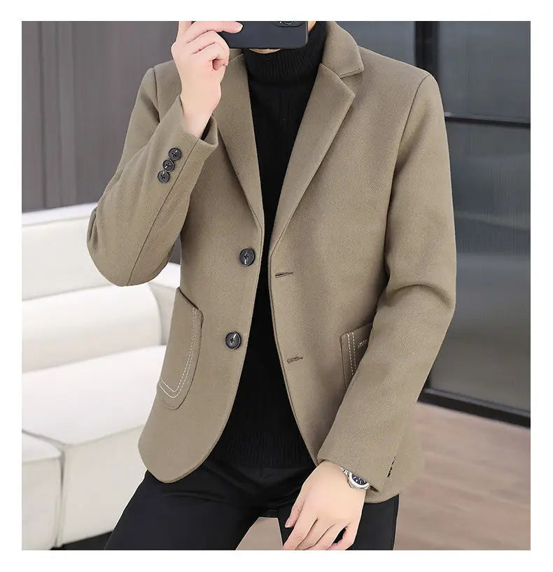 Blazer Men Fashion, Business Gentleman, Groom, Professional Gentleman, Fitted, Casual, Woolen and Cotton Dress, High-end Blazer