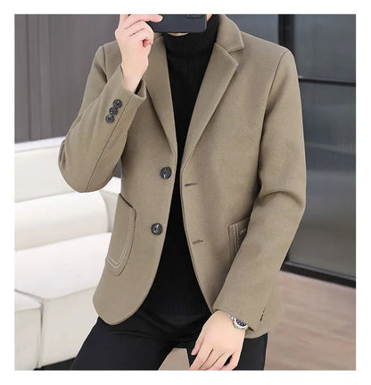 Blazer Men Fashion, Business Gentleman, Groom, Professional Gentleman, Fitted, Casual, Woolen and Cotton Dress, High-end Blazer