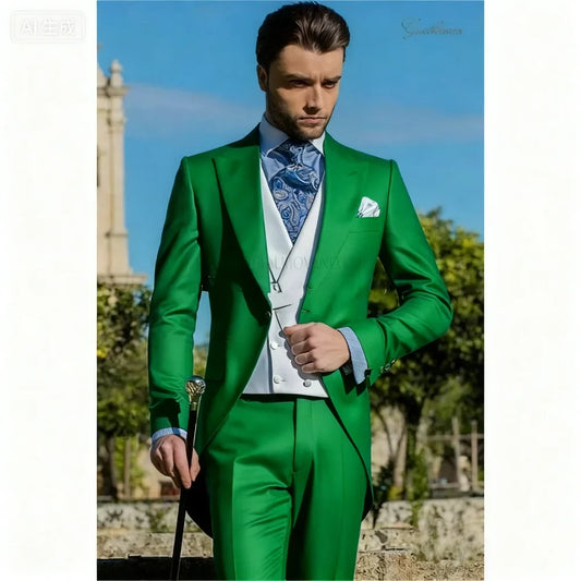 Costume de mariage pour homme, veste de smoking à un bouton avec pantalon, couleur unie, 3 pièces