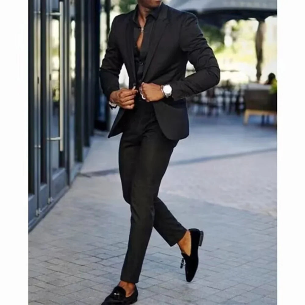 Smart Casual Slim Fit Men Suits 2 Piece Groom Tuxedos Single Breasted Blazer Pants Sets Prom Business Costume Homme Men Outfits