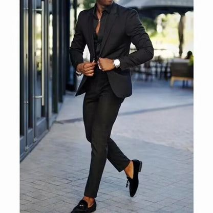 Smart Casual Slim Fit Men Suits 2 Piece Groom Tuxedos Single Breasted Blazer Pants Sets Prom Business Costume Homme Men Outfits